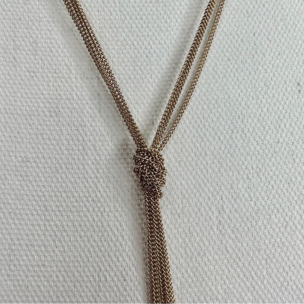 NEW Whimsical Mauve Mixed Stones & Chain Knotted Tassel Necklace - Picture 3 of 8